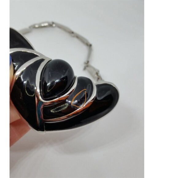 Vintage Napier Silver tone and black enamel collar necklace dressy statement. - Picture 4 of 5